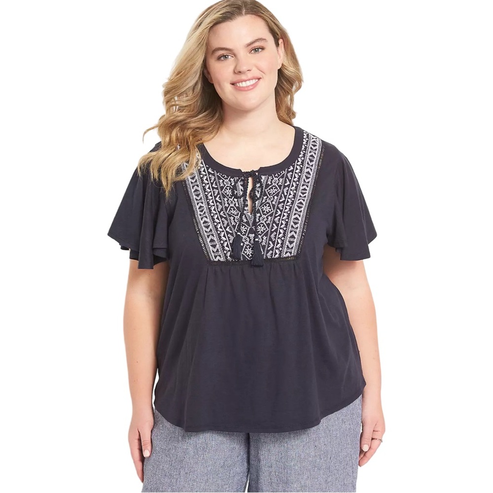 Lane Bryant, Relaxed Short Flutter-Sleeve Notch-Neck Shirt 3X (Size 22/24)